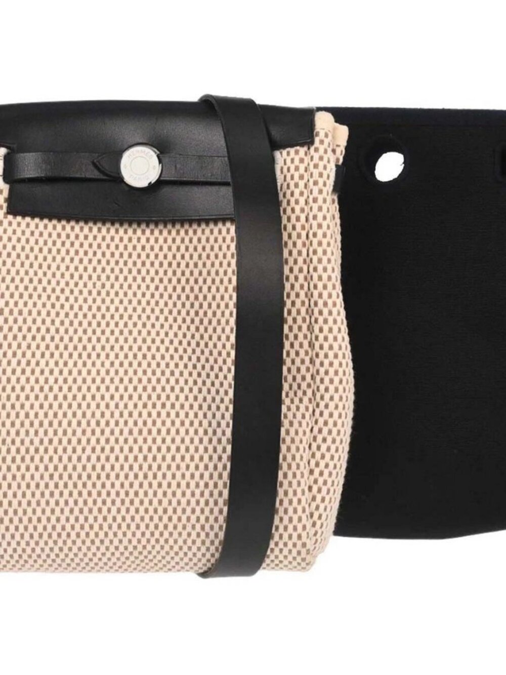 Hermes Black Natural Toile Officier GM Herbag TPM 2 in 1 Shoulder Bag C□H 196891